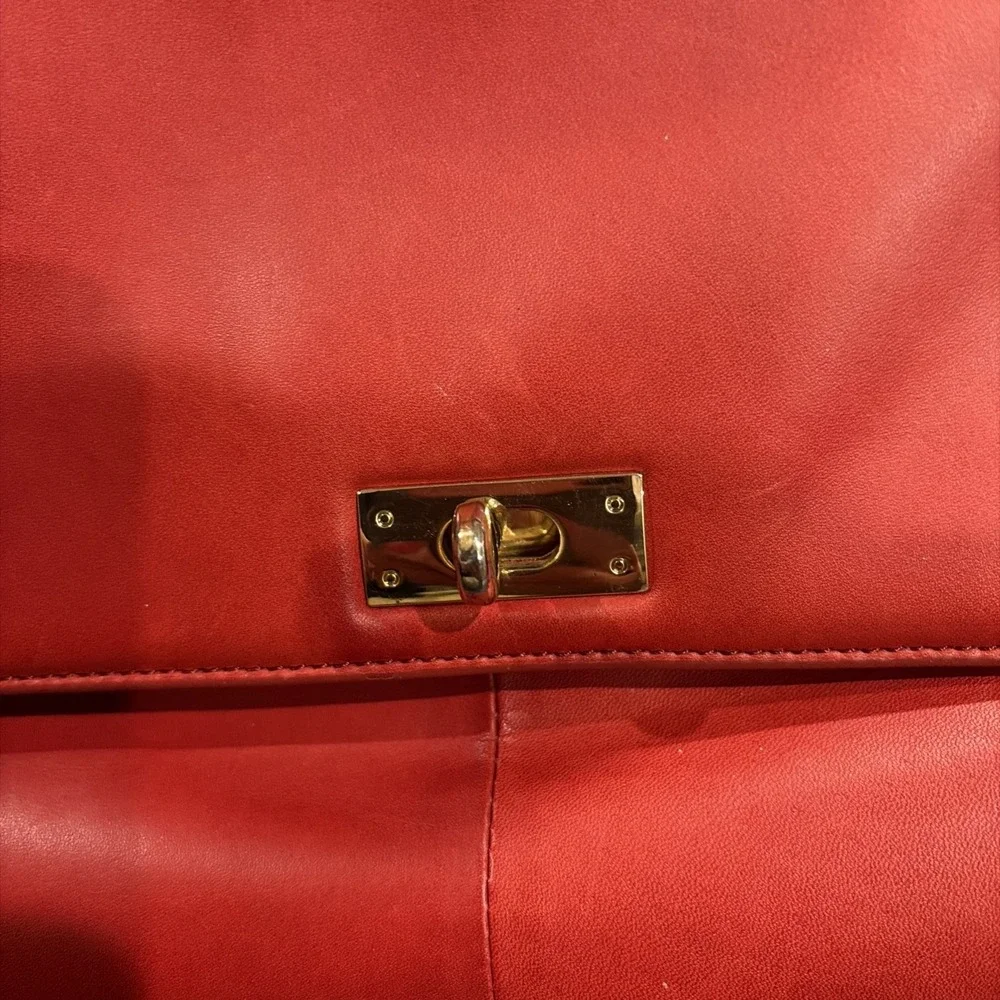 J Crew Vintage Red Leather Laptop Or HandBag Large- Classic, Old Money, Academia